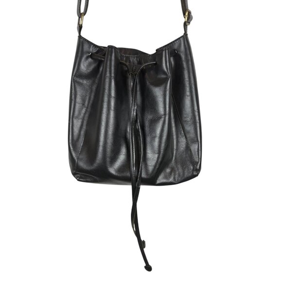 Black Faux Leather Shoulder / Crossbody Bucket Bag with Adjustable Straps - Picture 2 of 7